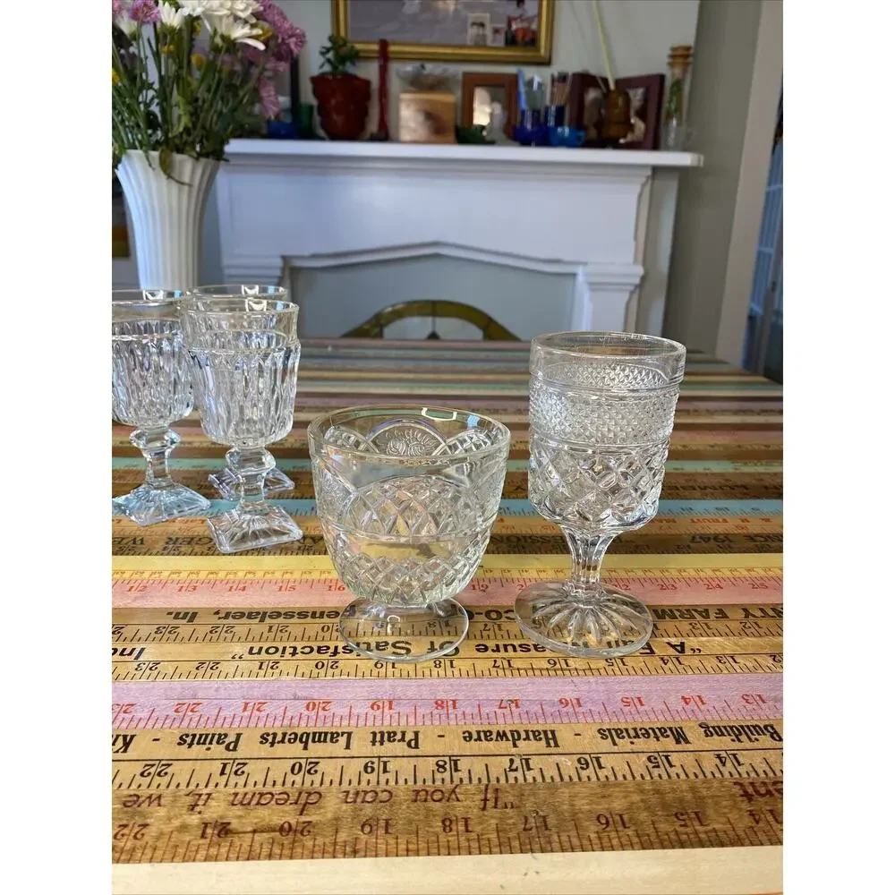 Vintage MCM Retro Wine Water Glasses 1960s Clear Glass Farmhouse Dining Lot 5